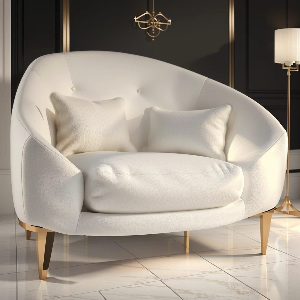 a close up of a white chair on a marble floor, sheep wool product material, product render, luxury furniture, realistic rendering, inspired by André François, designer furniture, 3 d product render, inspired by Jean-Michel Atlan, inspired by Antonio Rotta, extremely detailed furnitures, with 3 d render, inspired by david rubín