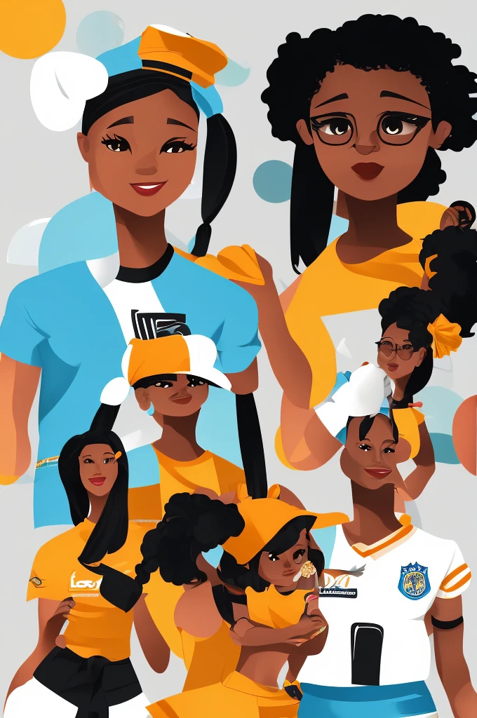 create me a black female character, , no artistic cartoon style, wearing normal clothes and a Brazilian team shirt, with a white background behind