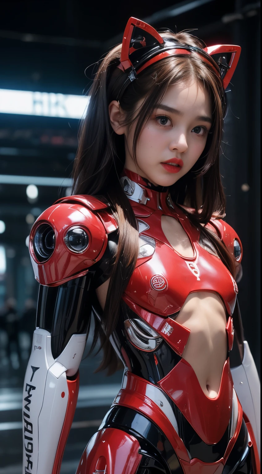 (Wearing Kamen Rider Ark), Very cute and baby-like face, Power puff girl, Naked, Angry pose, Angry face, (((BROWN HAIR MALAY GIRL))), masutepiece, High quality, UHD 45K, Realistic face, Realistic skin feeling , A Japanese Lady, 8 years old, , Very cute and baby-like face, (((FLAT CHEST))), (MATRIX WORLD), ((look In front at the camera and SADNESS)), with Kamen Rider fashion, ((RED BLACK MECHA SUIT)), captured in ultra high resolution with photorealistic and beautiful lighting. (((CUTE GIRL))), ((RED LIPS)), ((NUDE)), ((CHUBBY)), ((MECHANICAL ROBOT GIRL)). Malay girl wearing red black Mechanical costume girl in the middle of the toll road