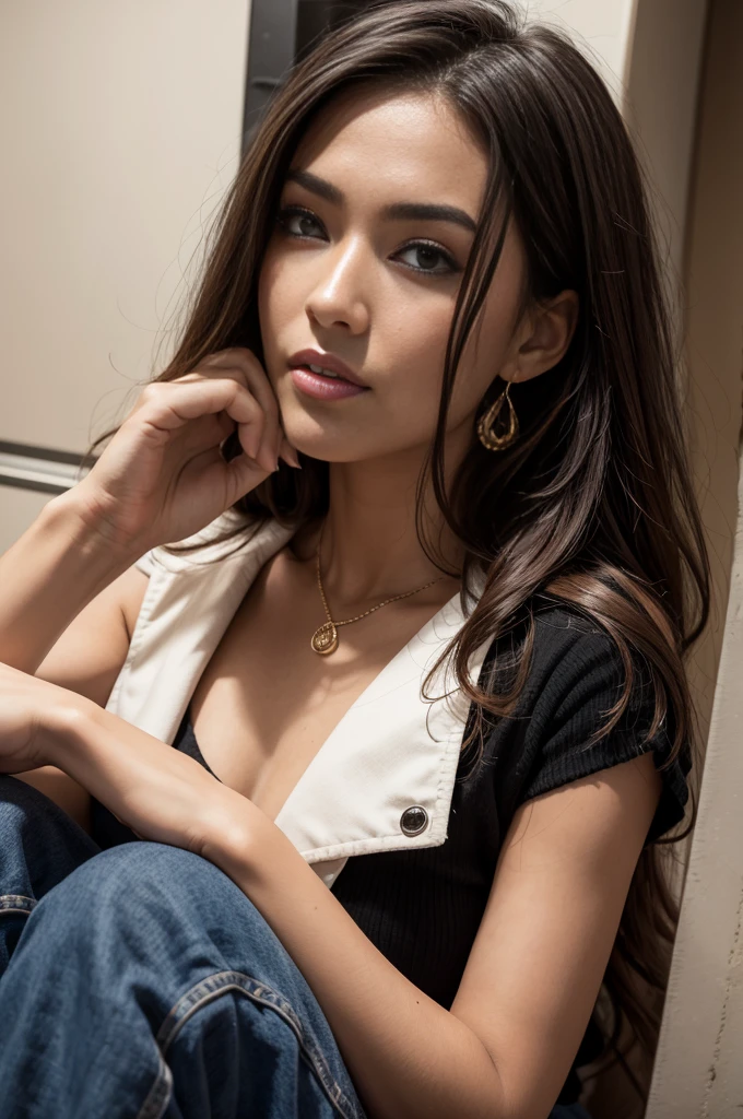 d'en haut. Portrait d'une belle femme brune légèrement ispanique, Modifier 23, beaux cheveux. Elle est mannequin pour le magazine Playboy. Elle a un sourire subtil et flirte avec la caméra, ( Elle s'allonge sur le lit, Elle porte un une robe d’été rose, dans la lumière du soir:1.2), Des yeux verts parfaits, des mains parfaites, corps parfait, cheveux parfaits, poitrine parfaite, Poils derrière l'oreille, premier plan flou, UHD, rétine, Chef-d'œuvre, Exactement, anatomiquement correct, Peau texturée, Super détail, détails élevés, bonne qualité, primé, Meilleure qualité, haute résolution, 16k, 8 MILLE,