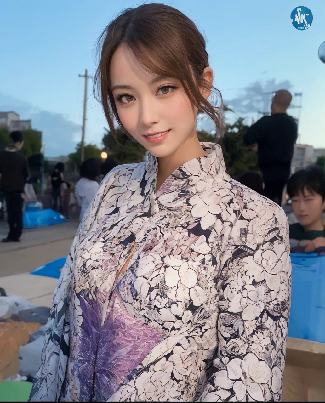 masutepiece, Best Quality, Illustration, Ultra-detailed, finely detail, hight resolution, 8K Wallpaper, Perfect dynamic composition, Beautiful detailed eyes, doress,Medium Hair, mid-chest, Natural Color Lip, Random and sexy poses,Smile,Aoyama Street Walk