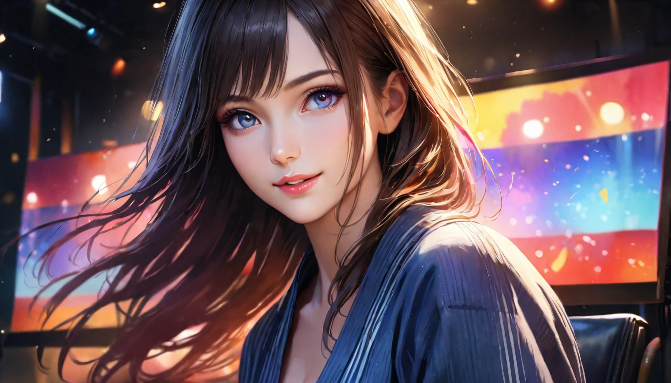 a beautiful girl wearing a yukata standing under the night sky looking at the stars, smiling with a sparkling effect, 1girl, detailed face, beautiful eyes, detailed lips, long eyelashes, medium: digital painting, vibrant colors, cinematic lighting, dreamlike, photorealistic, 8k, best quality, masterpiece:1.2, ultra-detailed, realistic:1.37, HDR, UHD, studio lighting, ultra-fine painting, sharp focus, physically-based rendering, extreme detail description, professional, vivid colors, bokeh