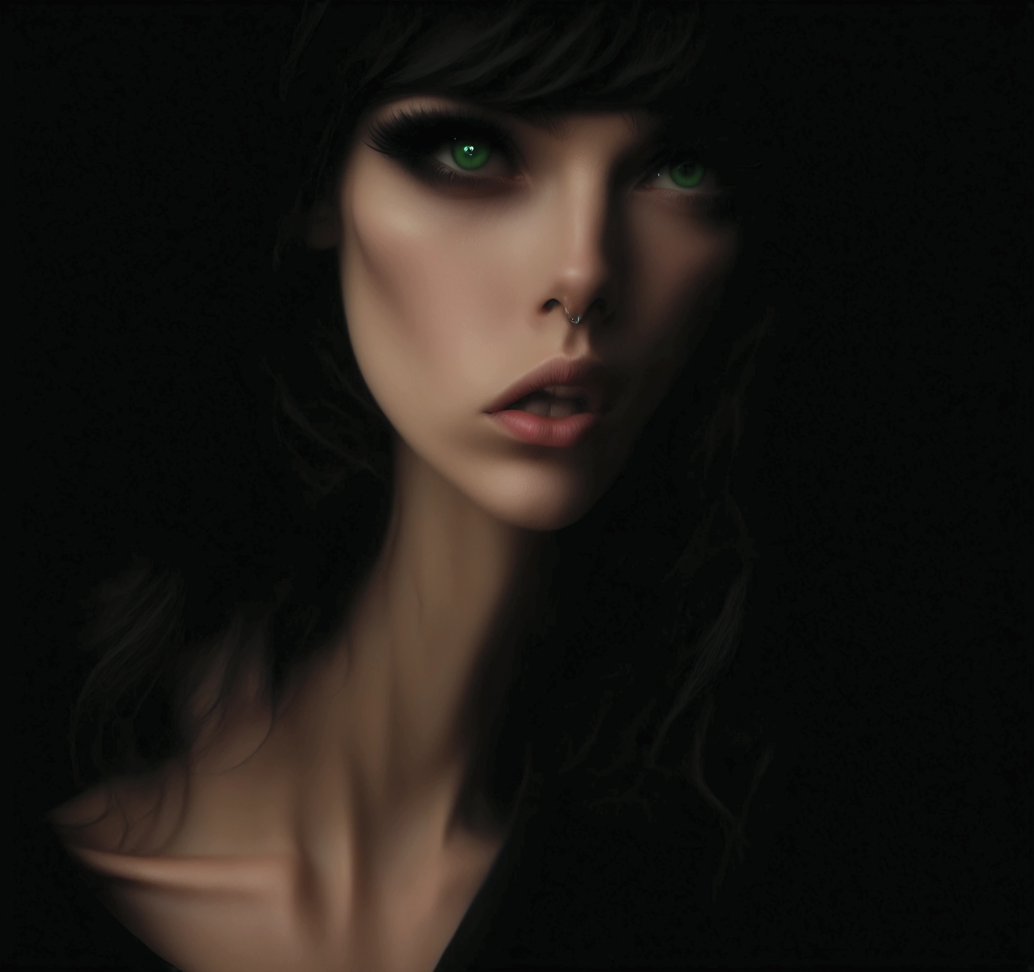 arafed woman with a black hat and green eyes, mysterious portrait of a woman, inspired by Kati Horna, mysterious eerie portrait, mysterious portrait, eerie self - portrait, with haunted eyes and dark hair, blurry face, dark portrait, mysterious woman, obscured underexposed view, unsettling photo, blurry photo, grainy photo of an ugly woman