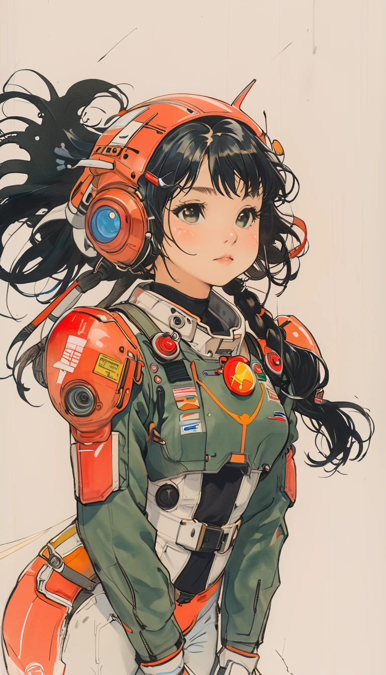 sketch、The Style of Kawanabe Kyosai、Girl、cockpit、Pilot Suit