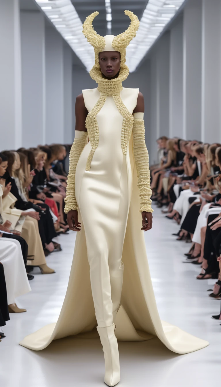 A fashion runway for alien technology , fashion photography , Inspired by balenciaga ,The fallen god of Greek mythology,(Best quality,4K,8K,A high resolution,Masterpiece:1.2), (Realistic,Photorealistic,photo-realistic:1.37).