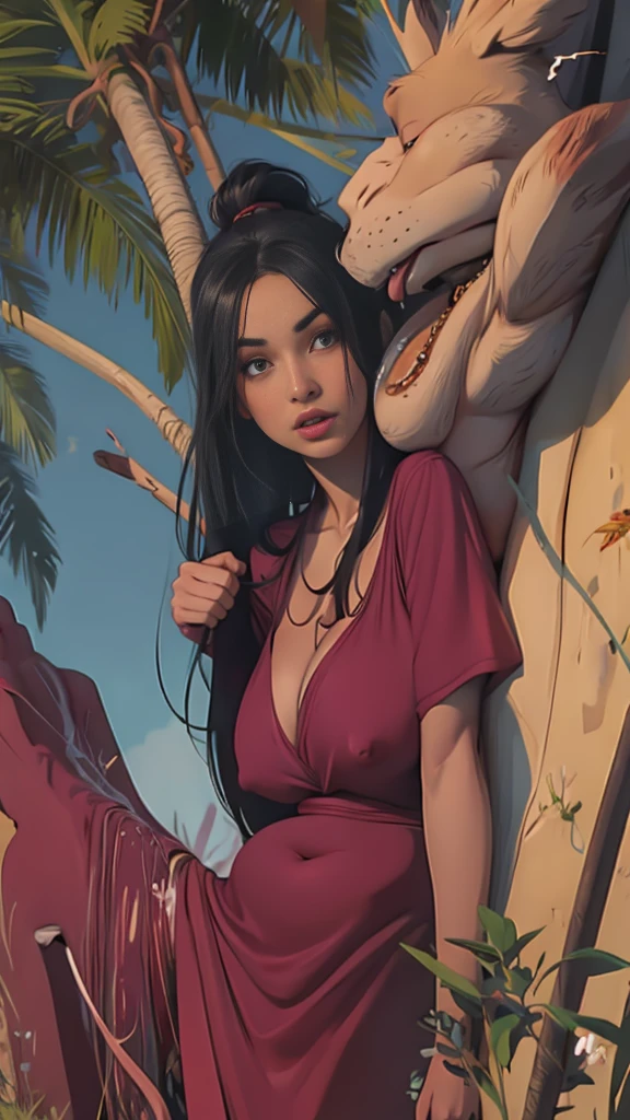 Bbw girl holding her huge fat chubby soft belly, she's sitting next to a dragon. Pretty face, red cheeks, très détaillée, robe noire, gros ventre, fat face. Old comics dark fantasy vibes