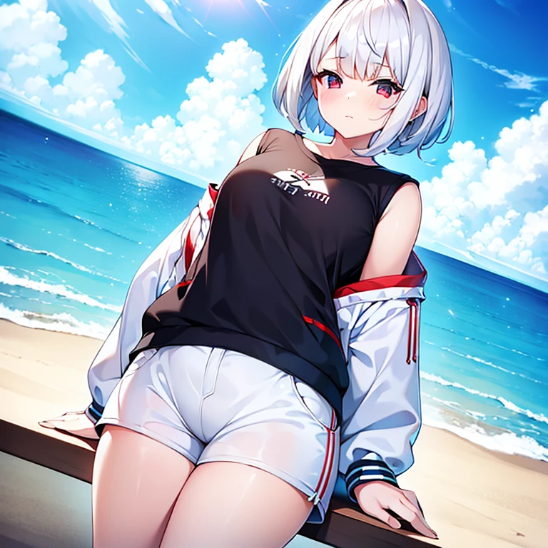 (white short hair)(red eyes)(big whale tail)(whale girl)4K