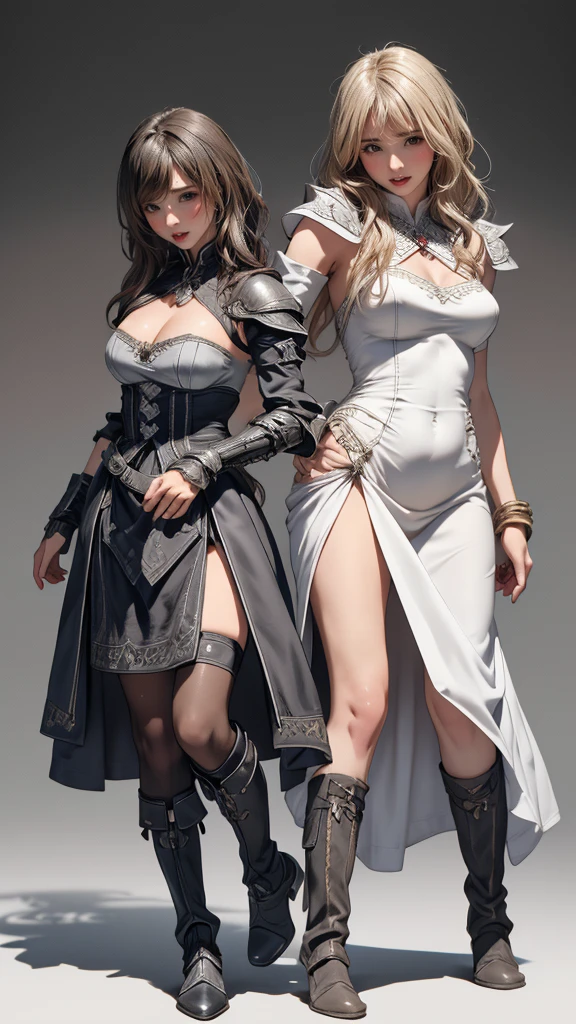 looking back,(fighting pose),(leather boots,(asymmetrical armor),(long embroidered cute dress,see through,lift up the hem of the dress)),(random hairstyle),(Thin type:1.5),(large breasts),(Highest image quality,(8K), Ultra-realistic, Best Quality, High quality, High Definition, high quality texture, high detailing, Beautiful detailed, fine detailed, extremely details CG, Detailed texture, realistic representation of face, masterpiece, presence)
