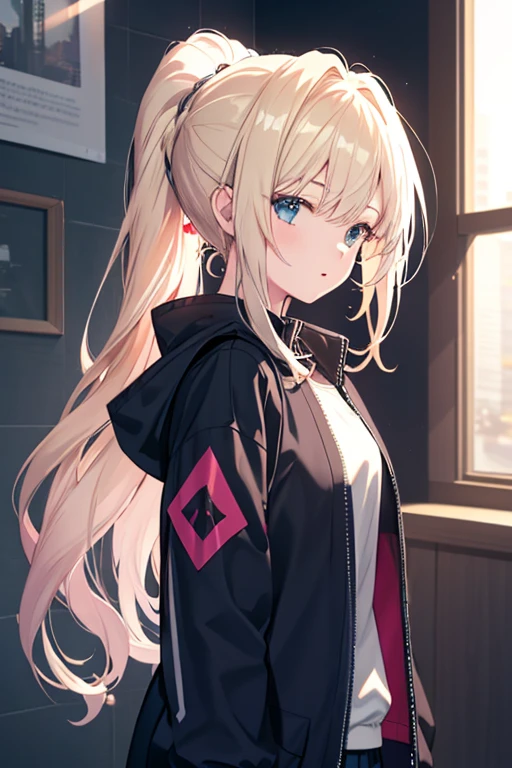 Anime Color 1 Girl, ((17 years old)),Slim Long Windbreaker,, Long wavy ponytail, (masterpiece), (Highly detailed CG Unity 8k wallpaper