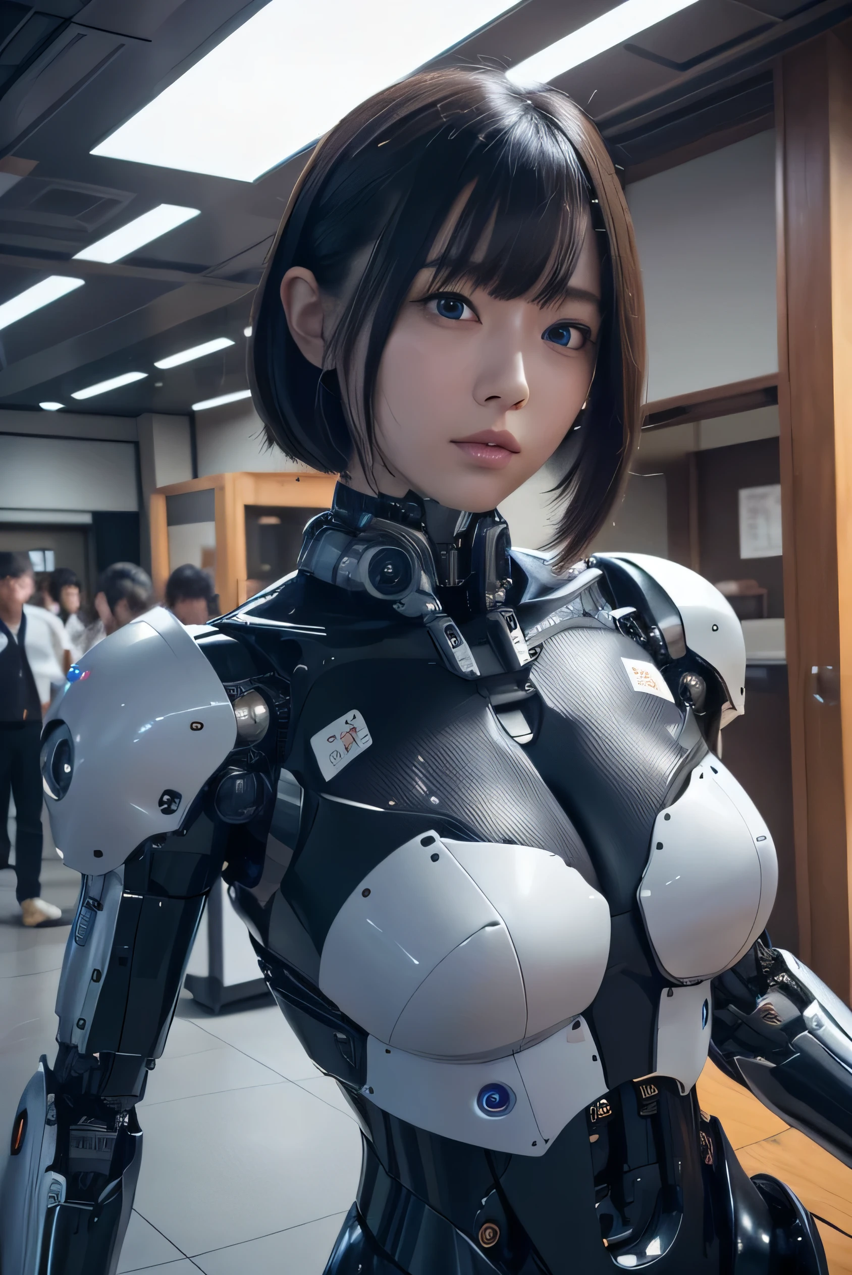 (RAW quality:1.4), Textured skin, short hair, Very detailed, Attention to detail, high quality, 最high quality, High resolution, 1080P, Hard disk, young, beautiful,(cyborg),beautifulcyborgwoman,Mecha cyborg girl,Battle Mode,Girl with a mechanical body,She wears an erotic and revealing cyborg mech,Cowboy Shot, Mecha with exposed underbust and lower abdomen, (Hard and erect nipples:1.4), (Nipples pointing upwards:1.4), (Little pubic hair:1.4), White Gundam Mecha, Sitting pose,