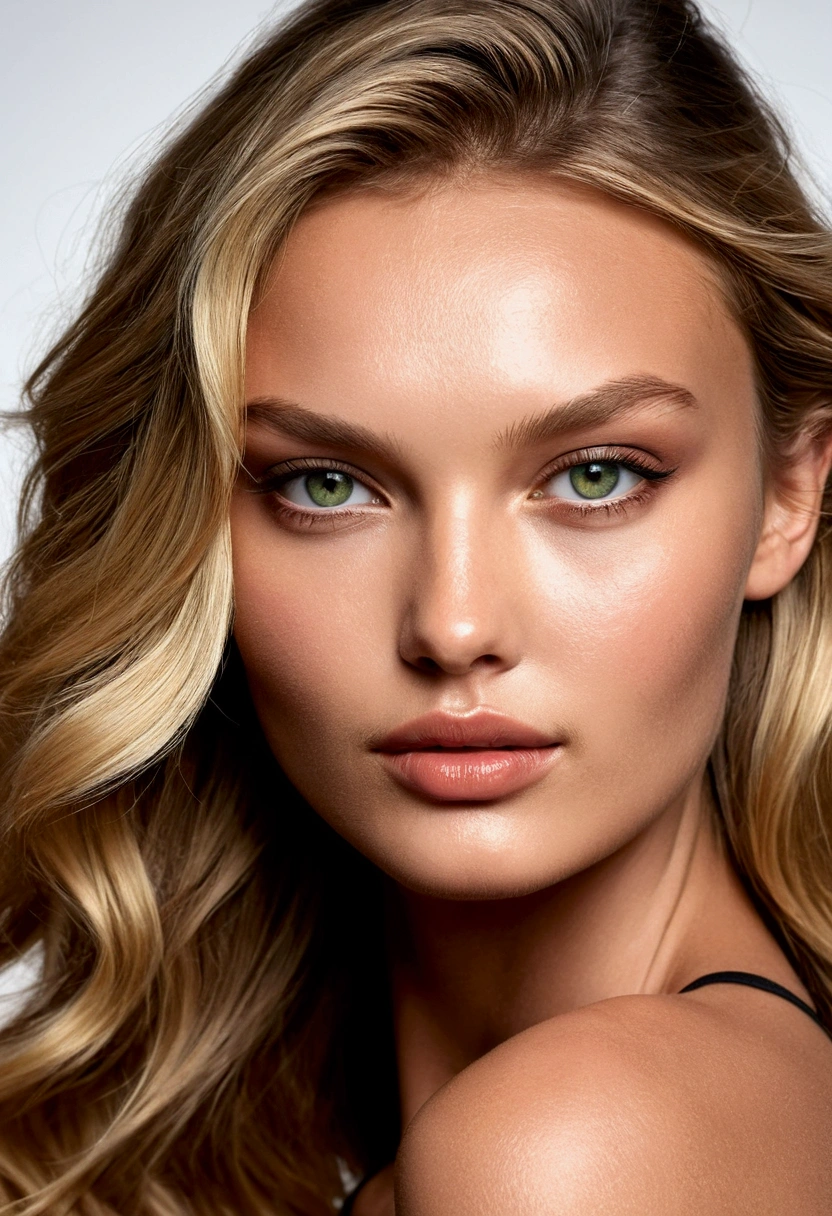 Photo très détaillée pleine du corps d&#39;une jeune, Belle fille of 23 years. Portrait sur fond blanc. Elle ressemble à Romee Strijd et Candice Swanepoel, julia molinari. Elle a aussi certaines caractéristiques d&#39;une femme italienne, a des lèvres charnues et juteuses, yeux détaillés, lèvres détaillées. A de grands yeux verts. Les cheveux sont raides, légèrement tordu, cheveux blond. Porter une robe noire. ((pré-)), Belle fille. (haute qualité, ultra-détaillé, Réaliste:1.2, ultra Réaliste 8k, ultra détaillé, couleurs vives, éclairage de studio. Tourné sur Sony A7lll 85 mm. modèle de visage 3D. Grand détail. hyper détaillé, Meilleure qualité, Ultra haute résolution, HDR, 8k)