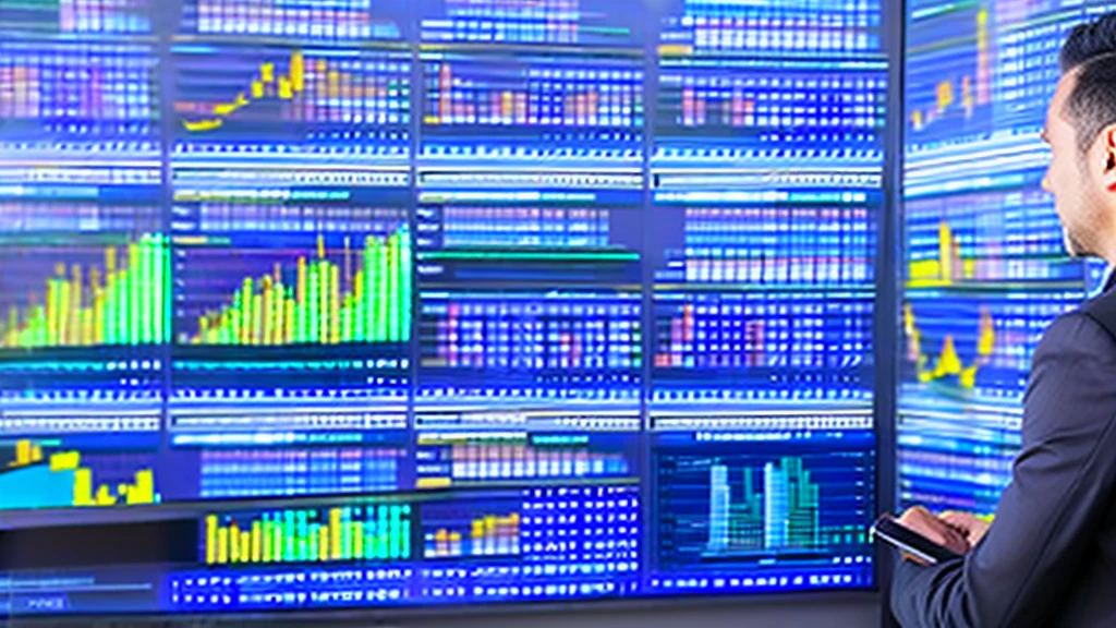 man watching computer screen, financial market, On-screen graphics, third person view, featured screen