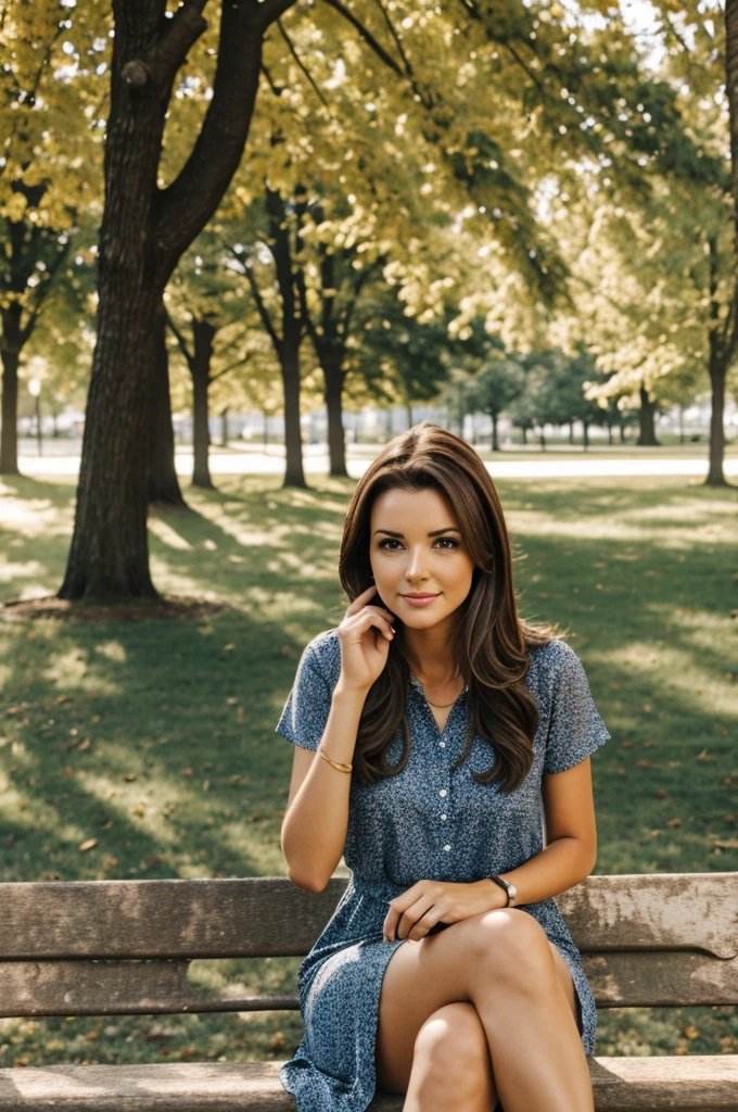 Woman in a park sitting brown hair