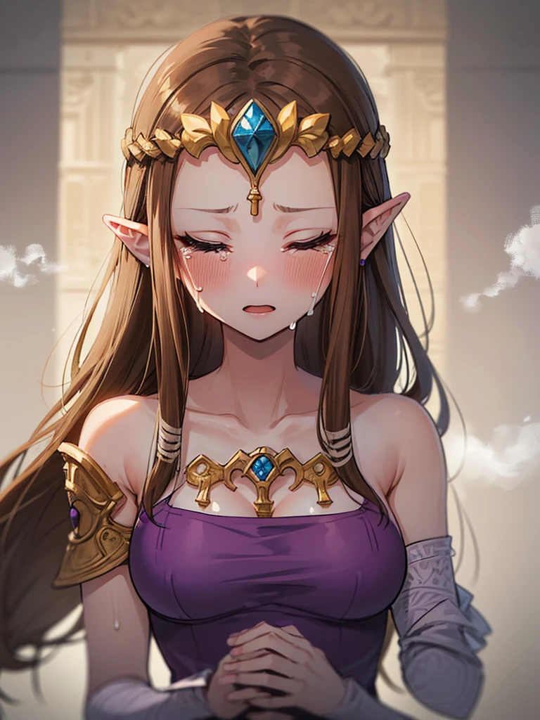 ((Very detailed and beautiful face)),((Please show me your armpits)),((close up of face)),((((Exposed breasts)))),()),((Exposed shoulders)),((((Upper Body)))),((Are crying)),,((alone))Anime art style,masterpiece,(Highest quality), (Very detailedな),(とても繊細でbeautiful),(alone),(Detailed face ),(((片Close ~ eyes))),(((((Mature Woman,Queen))))),((とてもbeautiful肖像画)),((crinoline)),,((Straight Long Hair),((Close ~ eyes)),((Open your mouth)),(((Purple blouse))),((Embarrassed expression)),((Dark brown hair)),Blushing,Princess Zelda, ((Highest quality)), (Very detailed), ,(((constrained))),beauty,beautiful,Princess Zelda, Ticker,)),
((steam)),Nintendo, The Legend of Zelda