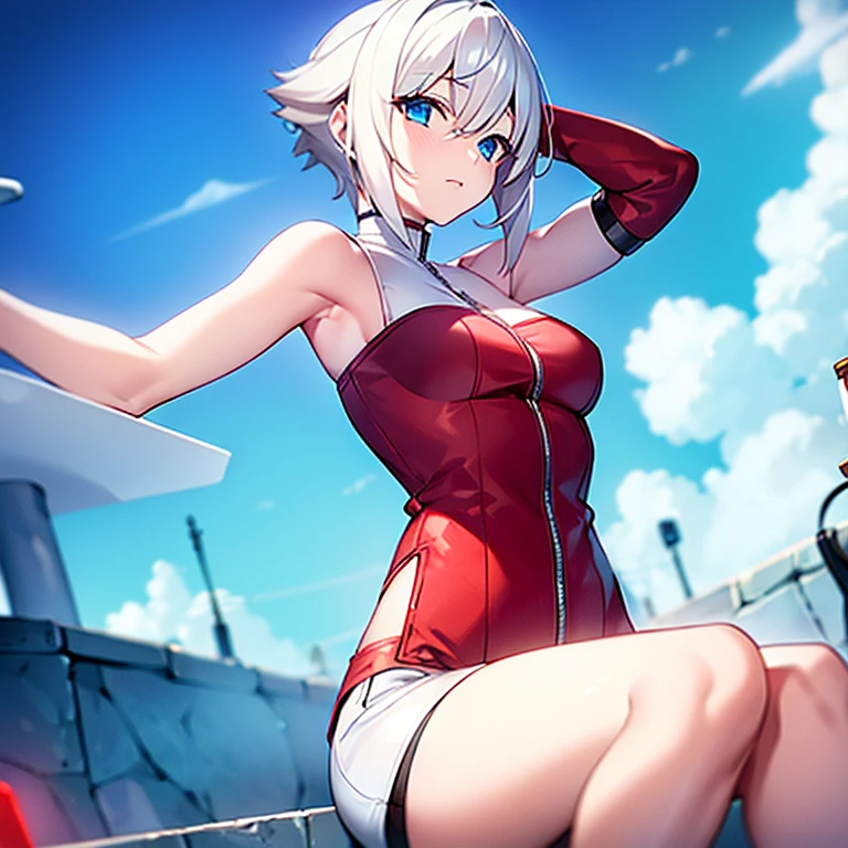 (white short hair)(red eyes)(play video games)4K