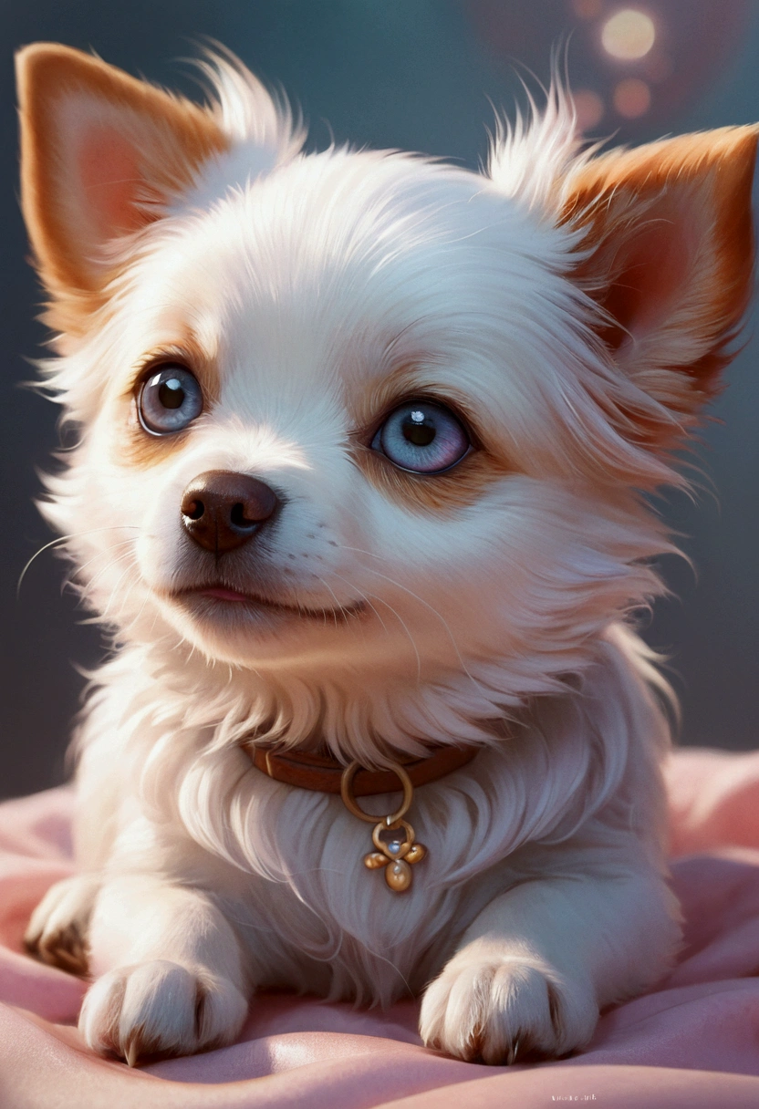 Beautiful  dog with dreamy eyes, Beastman Girl, Volumetric Light, Ultra-realistic, Intricate details, shape, Painting, watercolor, Cute Chibi, ah!, Shallow depth of field, Pastel Color Palette, Soft lighting, minimum, Modern, Digital Painting, Lois van Baerle、Ross Tran、Art by artgerm, Artstation HQのトレンド, Very detailed，Sleep，Are sleeping