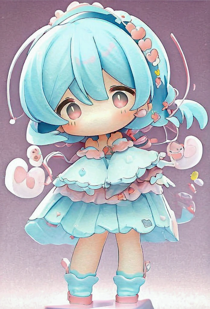 Cute style chibi girl, soft, colorful, delicate, Expressive, Nendoroid,Pink and green,sharp,