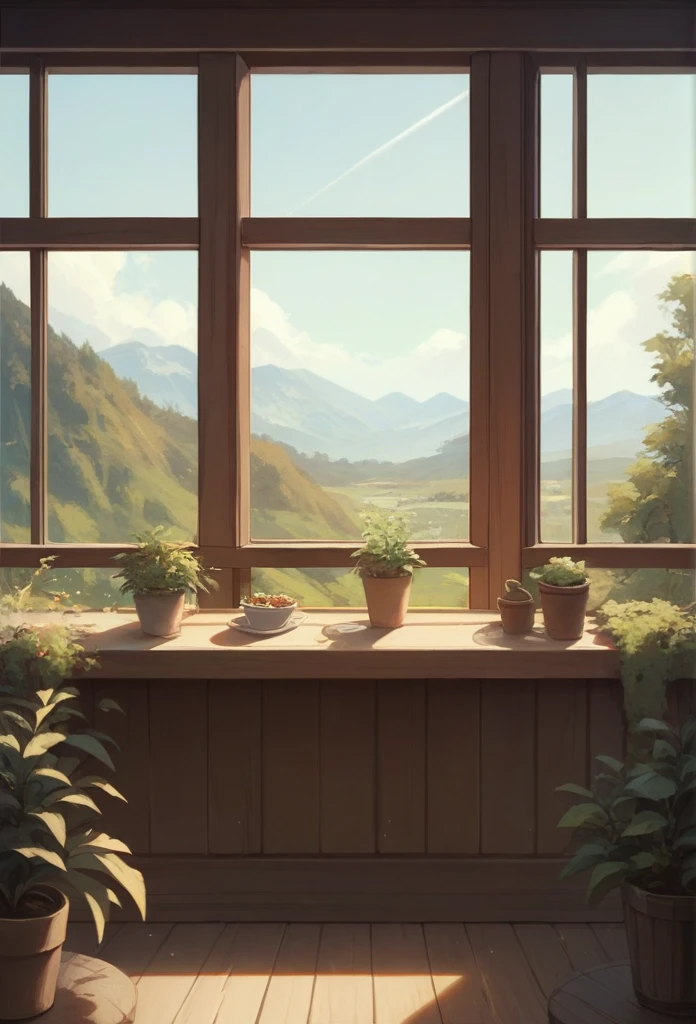 landscape of a quiet and cozy window with a cafe in the window