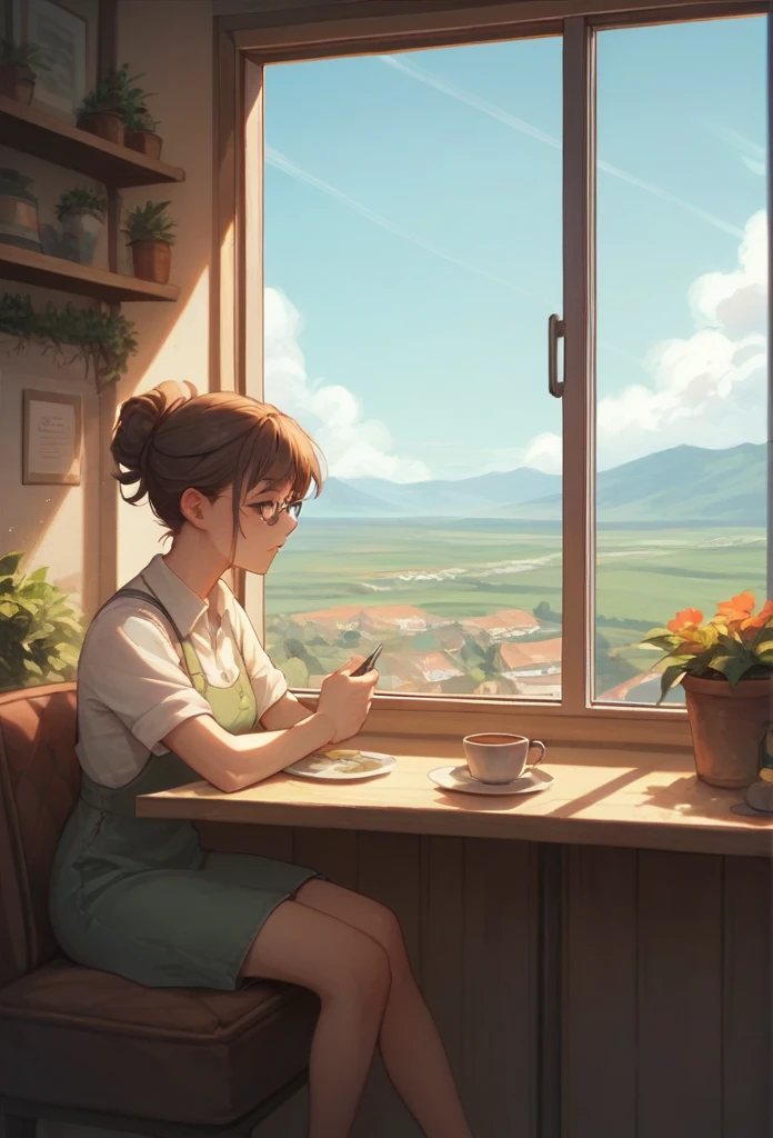 landscape of a quiet and cozy window with a cafe in the window