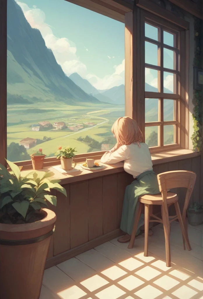 landscape of a quiet and cozy window with a cafe in the window
