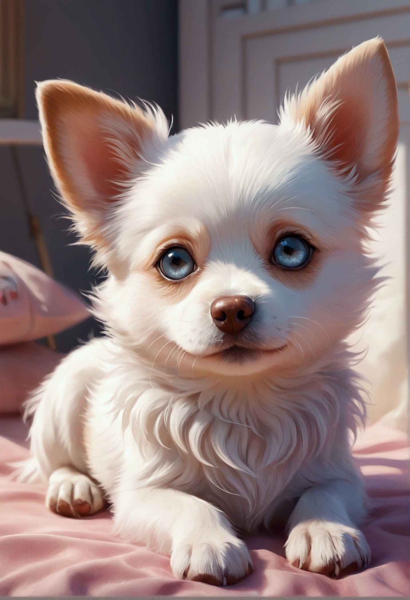 Beautiful little dog with dreamy eyes, Beastman Girl, Chibi Girl, Volumetric Light, Ultra-realistic, Intricate details, shape, Painting, watercolor, Cute Chibi, ah!, Shallow depth of field, Pastel Color Palette, Soft lighting, minimum, Modern, Digital Painting, Lois van Baerle、Ross Tran、Art by artgerm, Artstation HQのトレンド, Very detailed,Sleep,Are sleeping
