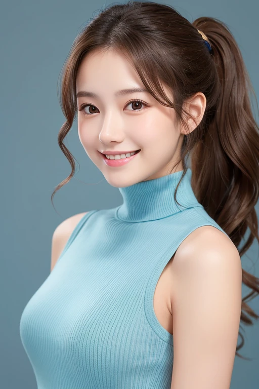 zydG, 1girl, detailed skin, looking at viewer, brown eyes, (ponytail with bangs:1.2), (large breasts:1.0), (large areolae:0.8), smile with white teeth,
(photorealistic:1.4), (best quality:1.0), (ultra highres:1.0), 8k, RAW photo, (masterpiece:0.2), (sportswear:1.4), (sweat, wet:1.1), portrait, face focus,
(pureerosface_v1:0.5)