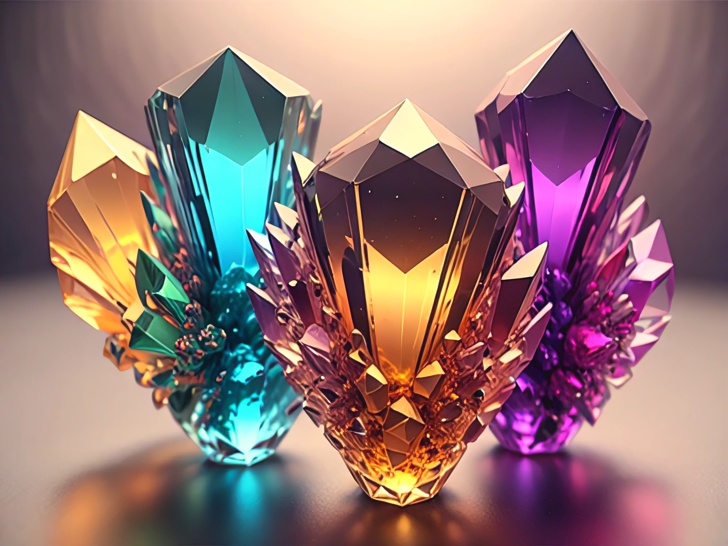 a close up of a cluster of Colorful crystals on a gray surface, Colorful 3D Crystals and Gems, Colorful 3D Crystals and gems, 
Gorgeous colored gemstones and crystals, Made of multicolored crystals, Colorful crystals, 3D ray traced crystals and gems, 
Made of crystal, Very realistic gemstones, Colorful 3D Crystals, Jewels and treasures