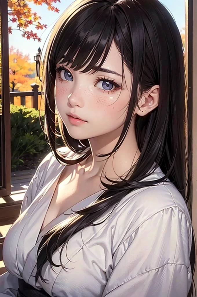 (Official art、Best Quality、Unity 8k Wallpapers、32K、masterpiece、ultra-detailliert、超A high resolution、Oil painting style:1.2)、A slender、Medium bust、(Full body:1.2)、(sideshot、Looking away:1.2)、Highly detailed background、Realistic pupils、Sharp pupils、blurry backround、Beautiful girl in yukata、(very detailed face and eyes、beauitful face、super detailed skin、detailed skin textures:1.3)、Japan garden、cowboy shot、Sit on the porch、moonlights、One full moon in the sky、Moon、dumpling、Autumn landscape、