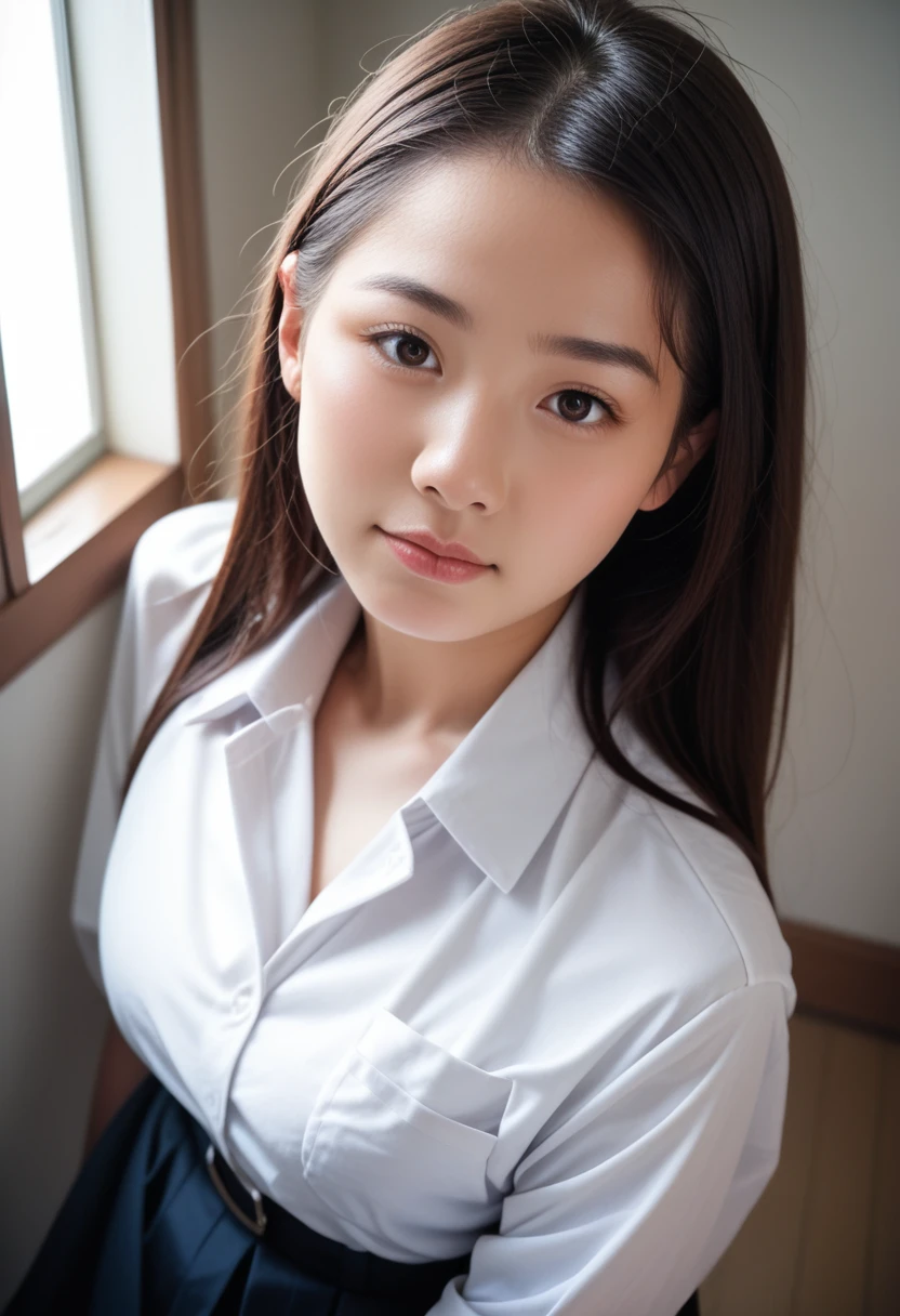 8k, raw photo, best quality, masterpiece, realistic, photo realistic, clear, professional lighting, beautiful face, best quality,ultra high res, realistic japanese beautiful, Super detailed, 1girl, from above