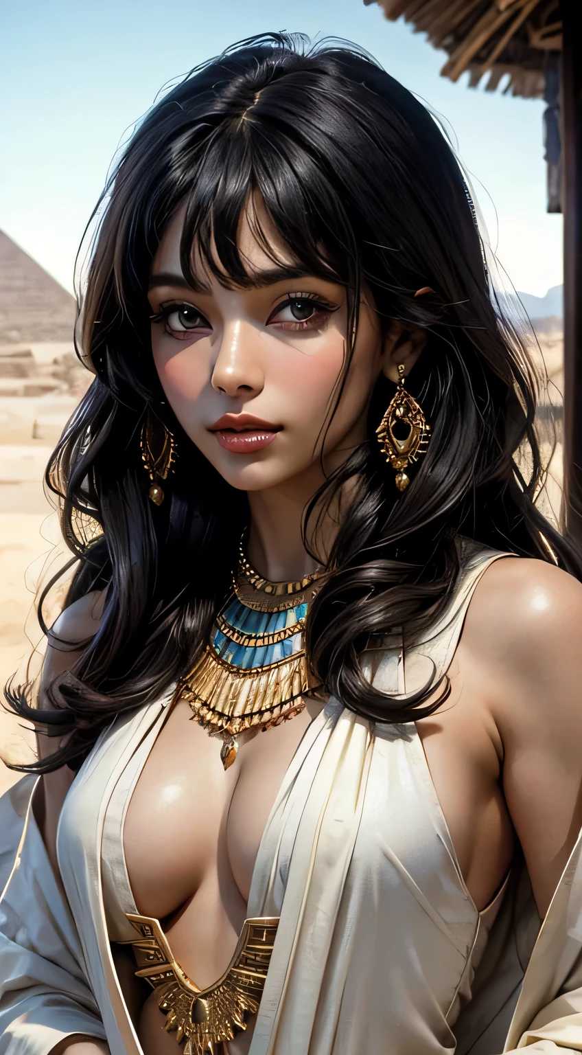 **Egyptian:**masterpiece, realistic photography of a Ank Egyptian princess, sunny day by the pyeamids. happy 
(Best Quality, Masterpiece:1.4), (Realism:1.2), (Realisitc:1.2), (Absurdres:1.2), (photorealistic:1.3), 1 girl,Realistic Skin,Solo, beautiful detailed , on her knees praying to god,  camera from above 
details shiny golden skin, <lora:Ank:0.7>