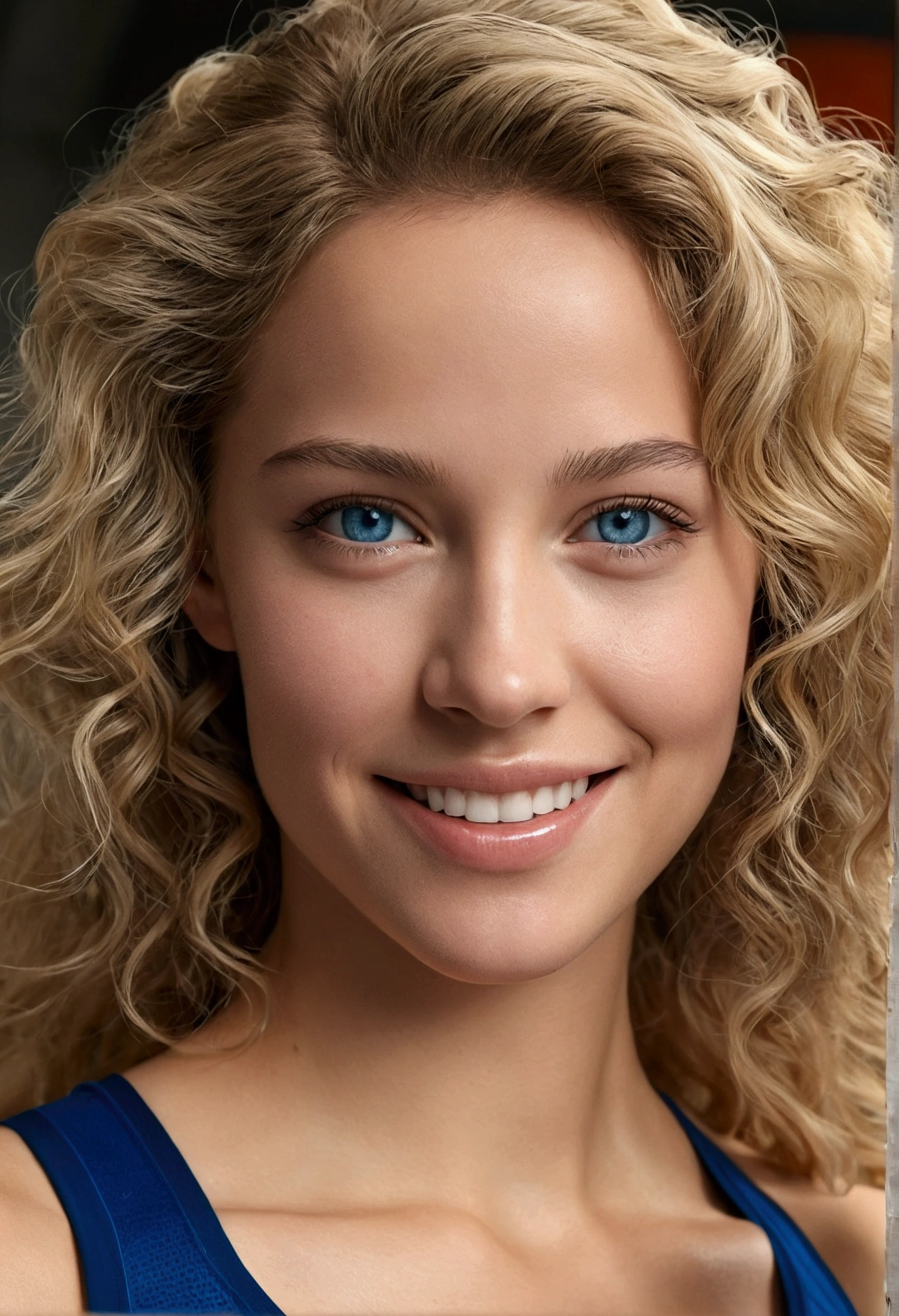 jolie belle blonde foncée en tenue de sport nike pro "Old silver style "(to l'interior of' at the gym , very detailed, 21 ans, visage innocent, long and wavy dark blonde natural hair, blue eye, high resolution, head of'artwork, best quality,intricate details, very detailed,sharpness, detailed skin,realistic skin texture,texture, detailed eyes, professionnel, 4K, charmer smile, shot with Canon, 85mm,shallow depth of field,Kodak Vision Color, corps parfaitement ajusté, extremely detailed, photo_\(ultra\), photorealistic, realistic, Post-traitement, maximum detail, roughness, real life, ultra realistic, photorealism, la photographie, 8k uh, la photographie