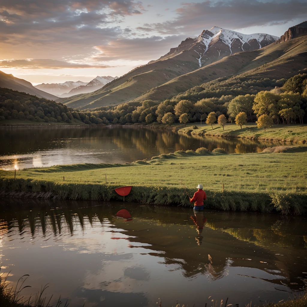 Landscape with red fisherman
