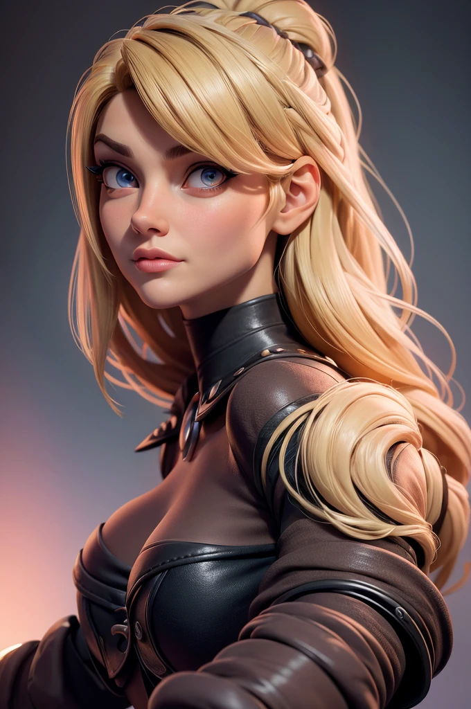 as a cartoon character, SFW, ful dressed, black top, high collar, eyes browns, curves, upperbody, intrikate, sharp focus, soft lighting, swirly vibrant colors, Masterpiece artwork, (front-facing), detailedeyes, advertising studio lights, anel de luz led front-facing, softshadows, bokeh background, hyperrealistic photography, hyper-detail, High definition, Color correction, HDR, Color scale, hyper realist (White background),