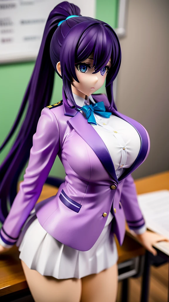 Blazer-type uniform,Big Breasts,Purple Hair,ponytail,Blue Eyes,classroom