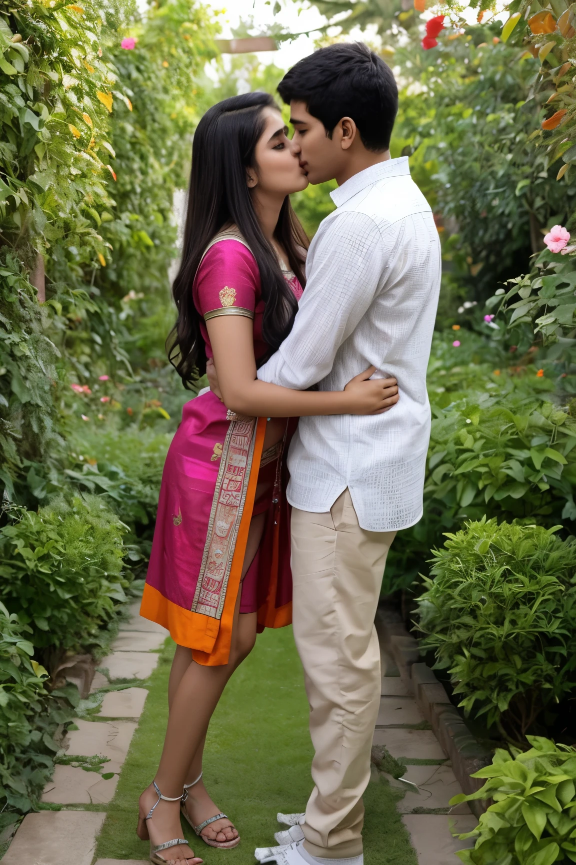 Indian young girl kiss her lover
In garden