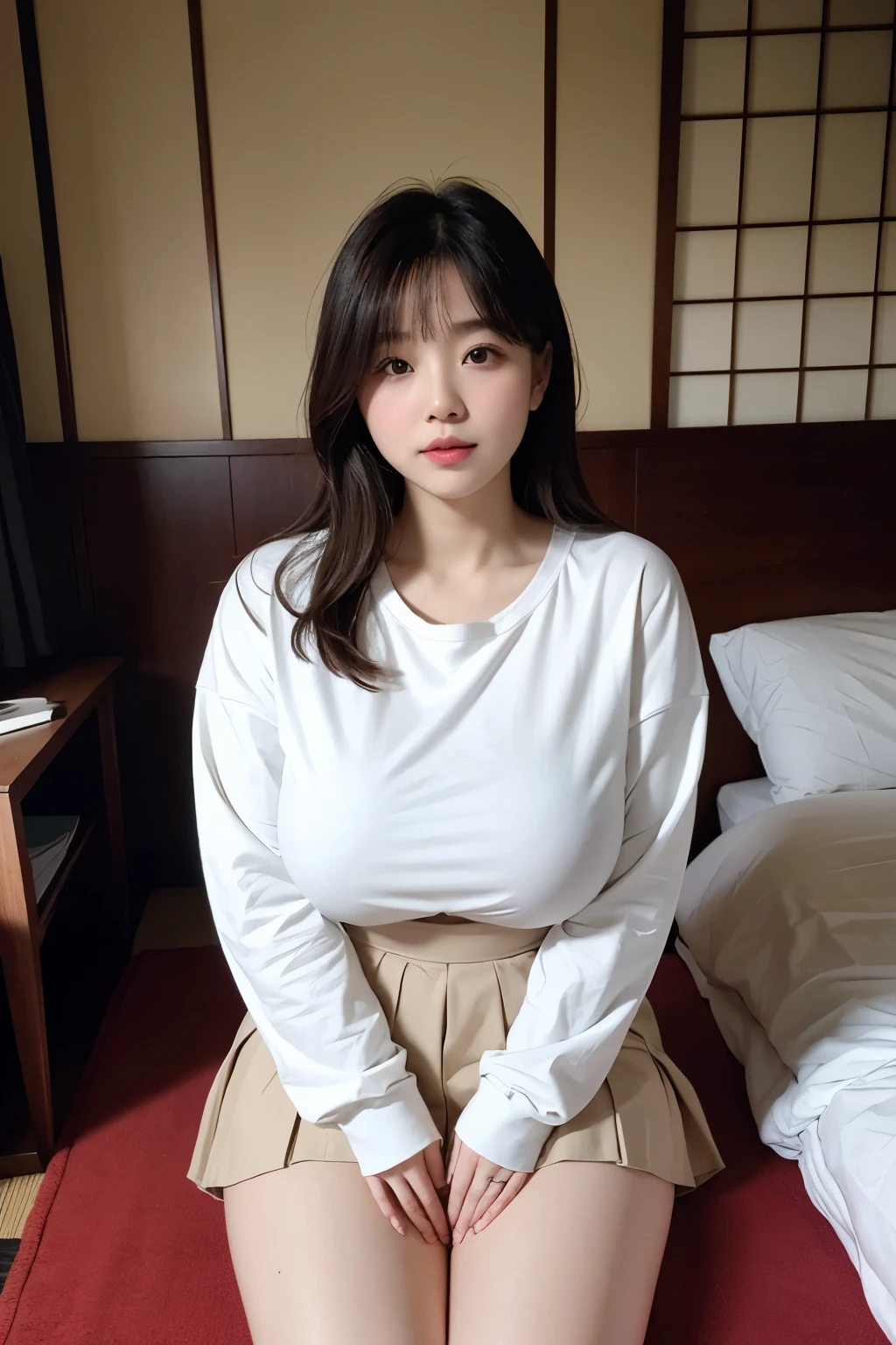 first time々attractive woman、20-year-old、1 person、Chubby、Jacket,White T-shirt, skirt、Big Breasts、Expose、photograph、masterpiece、Highest quality、Japanese、date、Look at me、M-shaped legs Best image quality、Surreal、Natural Makeup