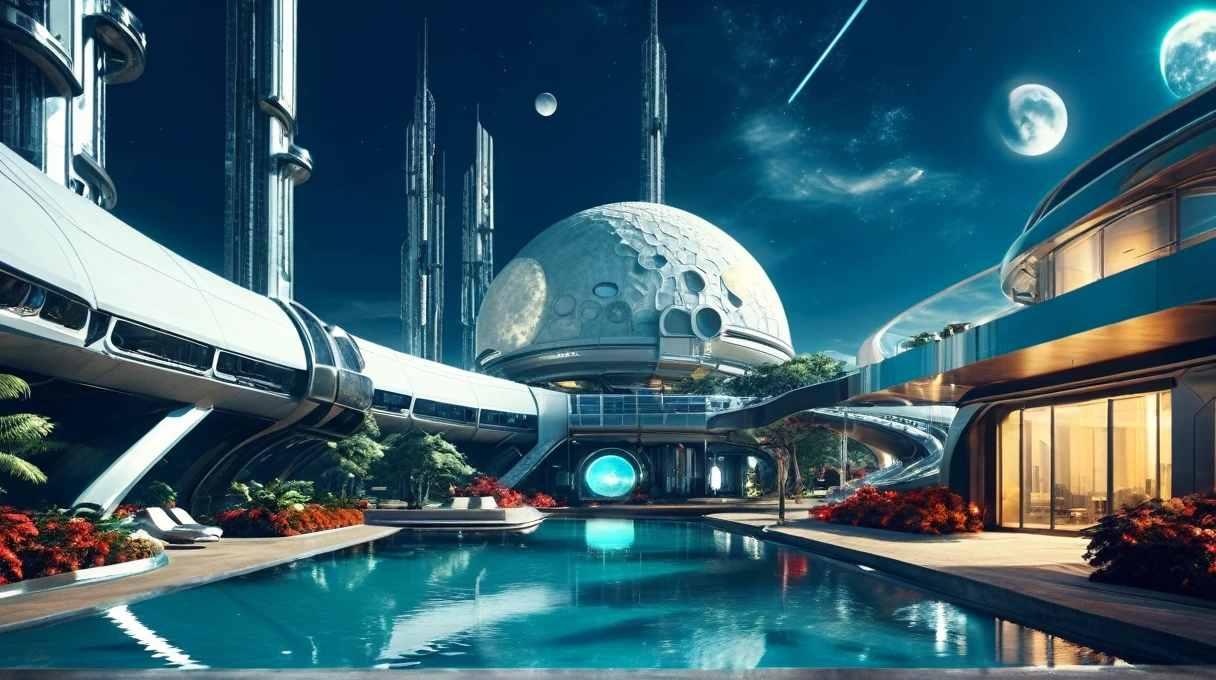 Futuristic Moon Colony Park, best quality, HD, ~*~Aesthetic~*~
