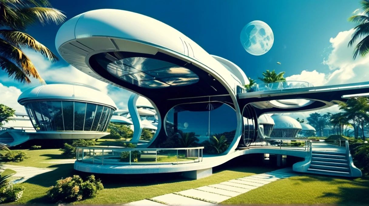Futuristic Moon Colony Park, best quality, HD, ~*~Aesthetic~*~