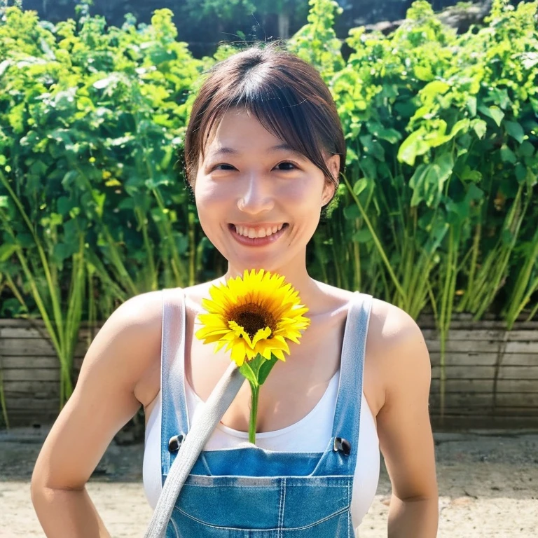 Asian,Baby Face,Tank top,overalls,Breast flash,Summer Sea,sunflower,sexy,smile, 