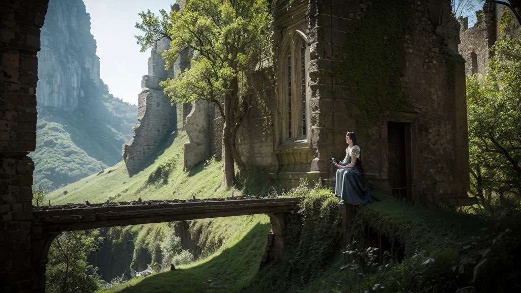 Highest quality　Fantasy　Wicked Throne　shoot from front,looking side The background is the interior of a ruined castle