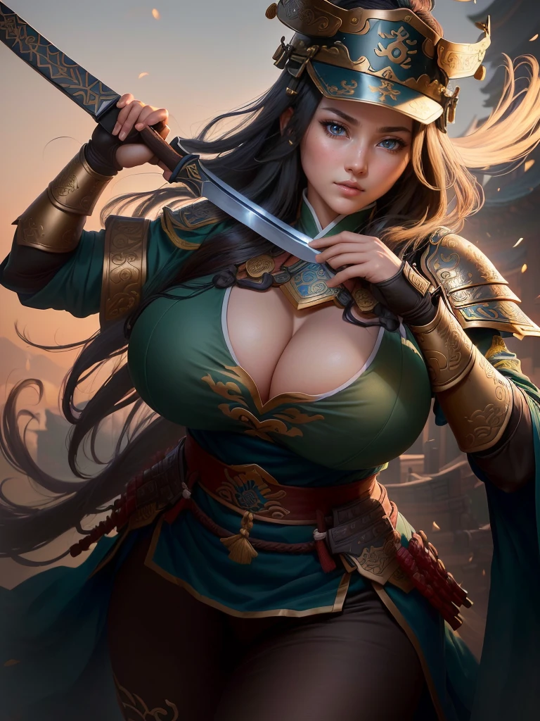 a woman with a bow and a bow in his hand, guan yu, bian lian, naranbaatar ganbold, inspired by Cao Zhibai, inspired by Hu Zaobin, inspired by Fan Kuan, inspired by Li Kan, mongol, inspired by Huang Shen, by Qu Leilei, inspired by Jang Seung-eop, a close up of a girl with a sword and a hat, guan yu, inspired by Hu Zaobin, naranbaatar ganbold, masamune shiro, bian lian, mongol, masamune, feng shu, inspired by Cao Zhibai, inspired by Huang Ding, genghis khan, inspired by Huang Shen, zhao yun, Highly detailed CG unit 8k wallpaper, masterpiece, High resolution, highest quality, highest quality real texture skin, Super Real, Digital Painting, Best image quality, 最High resolution, 8k, ((Highly detailed eyes and face, Beautiful eyes every detail)), 1girl, Full Body Shot, 1girl, (((Saggy breasts, Gravity-dependent breasts, long chest, Heavy chest, ))), ((disproportionate breasts, huge breasts, sagging breasts, gigantic breasts, erect nipple,)),