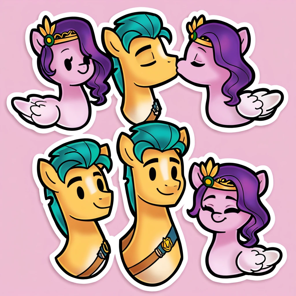 Score_9, score_8_up, 1girl, Pipp Petals, Pegasus, 1boy, Hitch Trailblazer, earth pony, mlp, G5, together, in love, kissing