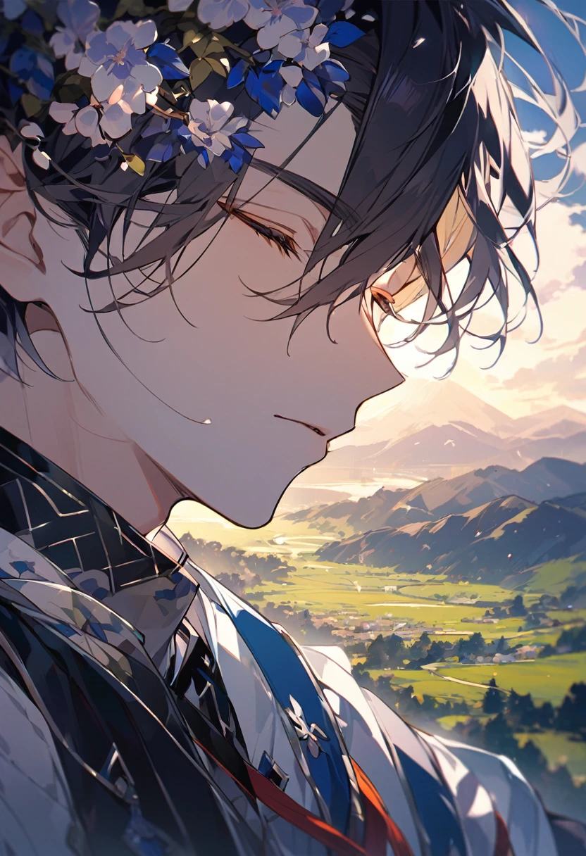 male、profile、turn aside、Landscape、Close your eyes、Close ~ eyes