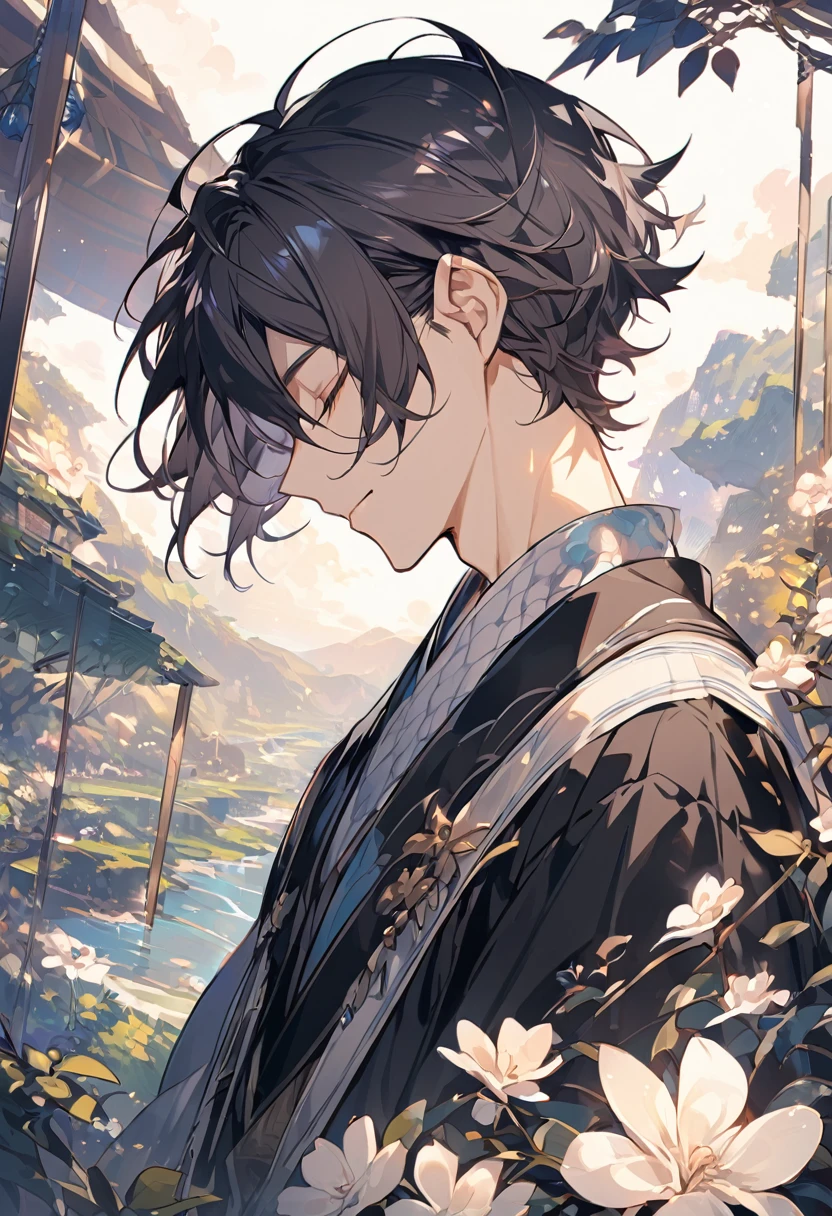 male、profile、turn aside、Landscape、Close your eyes、Close ~ eyes