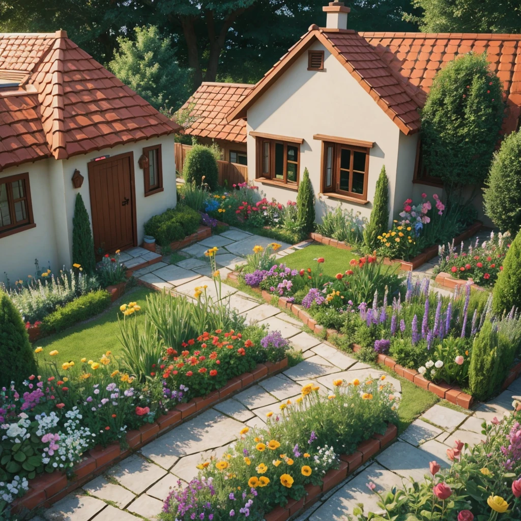Cartoon house with garden