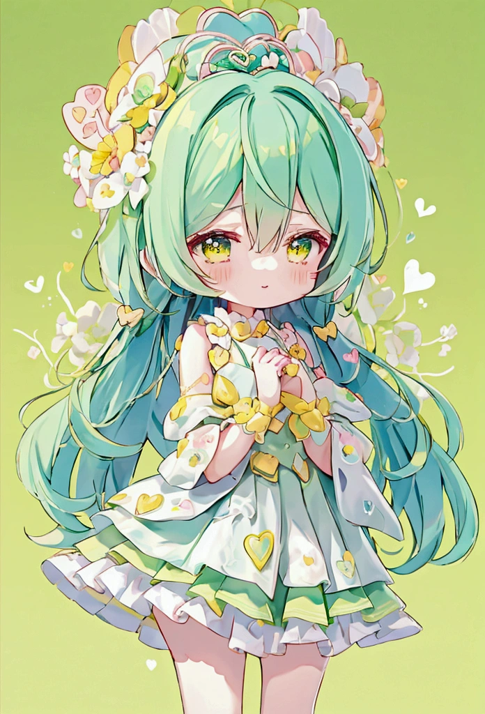 Cute style chibi girl, heart, soft, colorful, delicate, Expressive, texture, sharp, green and yellow
