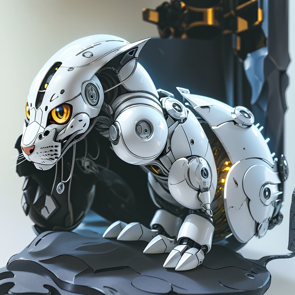 cat wearing armor suit, silver and blue body, full body, simple background, white background, masterpiece, pokemon, (illustration:1.5), anime, yellow eyes, 