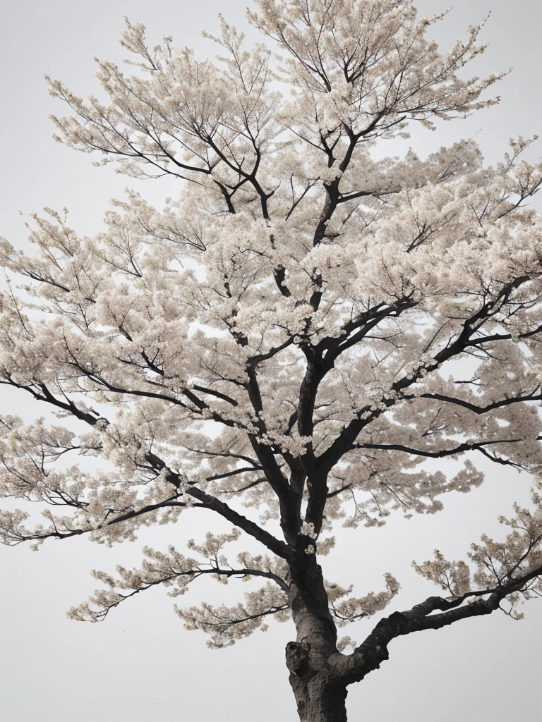 Penmanship,one cerry blossom big tree,monochrome,old painting,white background