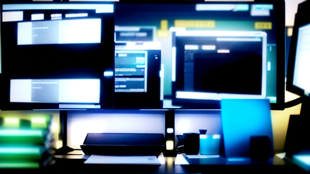 third person view, a computer screen, screen with financial market charts, screen at resolution 16:9, computer on a table, notebooks with graphs on the table. highlight for computer screen 16:9
