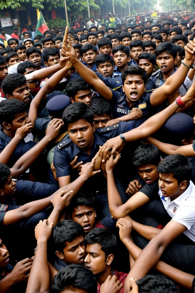 Bangladesh University students protest against quota. Bloody movement and conflict Between police and students. Police shoot students and students are beated by 'Bangladesh Students league'